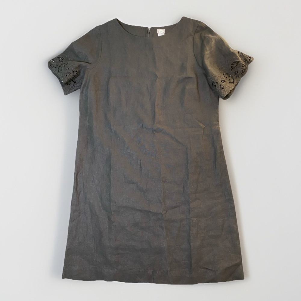 NWT! Chicos Size 2 (Women's 12) Embroidered Sleeve Short Black Linen Dress